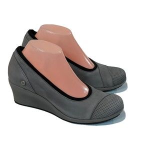 Mozo Gardena Sz 9 Grey Leather Comfort Non-Slip Wedge Slip On Shoes Work Chef